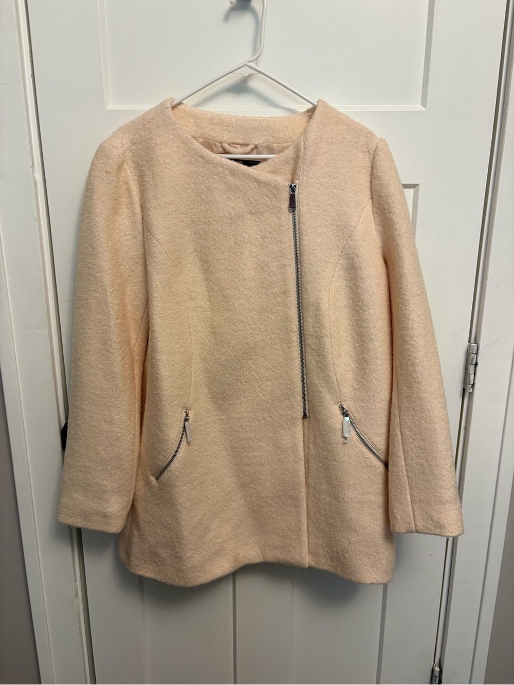 Women's Asymmetric Zip Wool-Blend Coat in Light Blush
